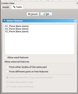Select plane in which to draw sketch